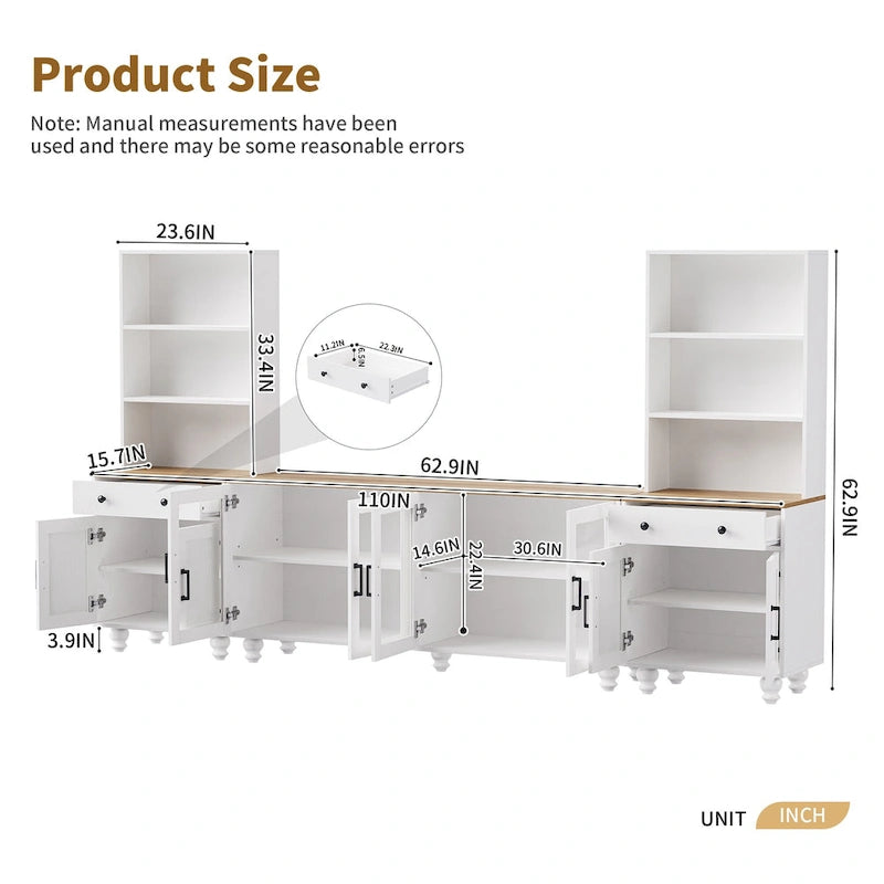 TV Stand with Adjustable Shelves for TVs Up to 70, Entertainment Center with Bookshelves for Living Room
