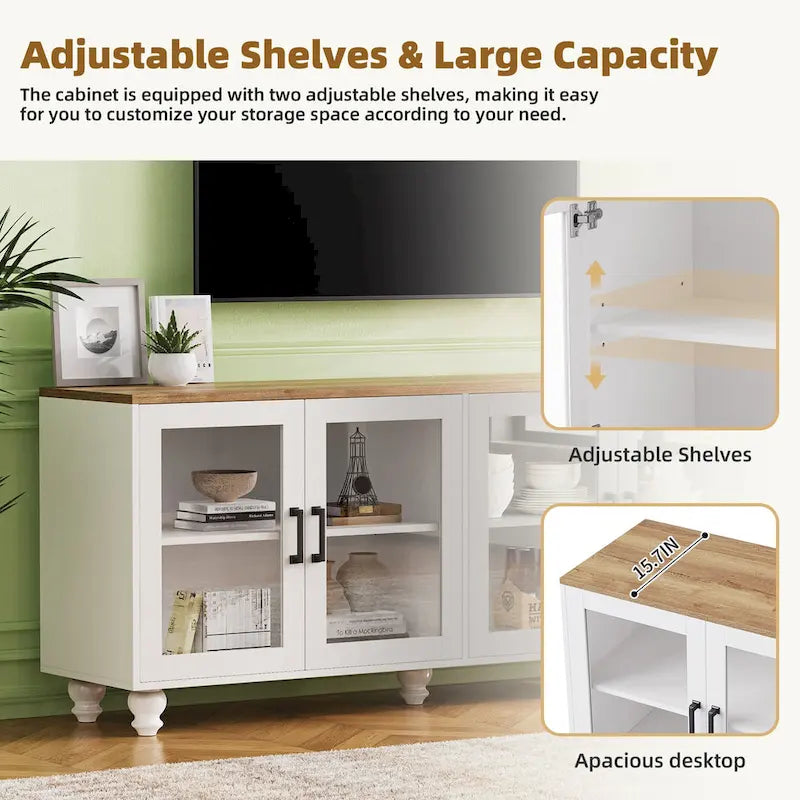 TV Stand with Adjustable Shelves for TVs Up to 70, Entertainment Center with Bookshelves for Living Room
