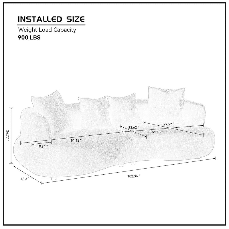 Mid Century Modern Sectional Curved Sofa Couch