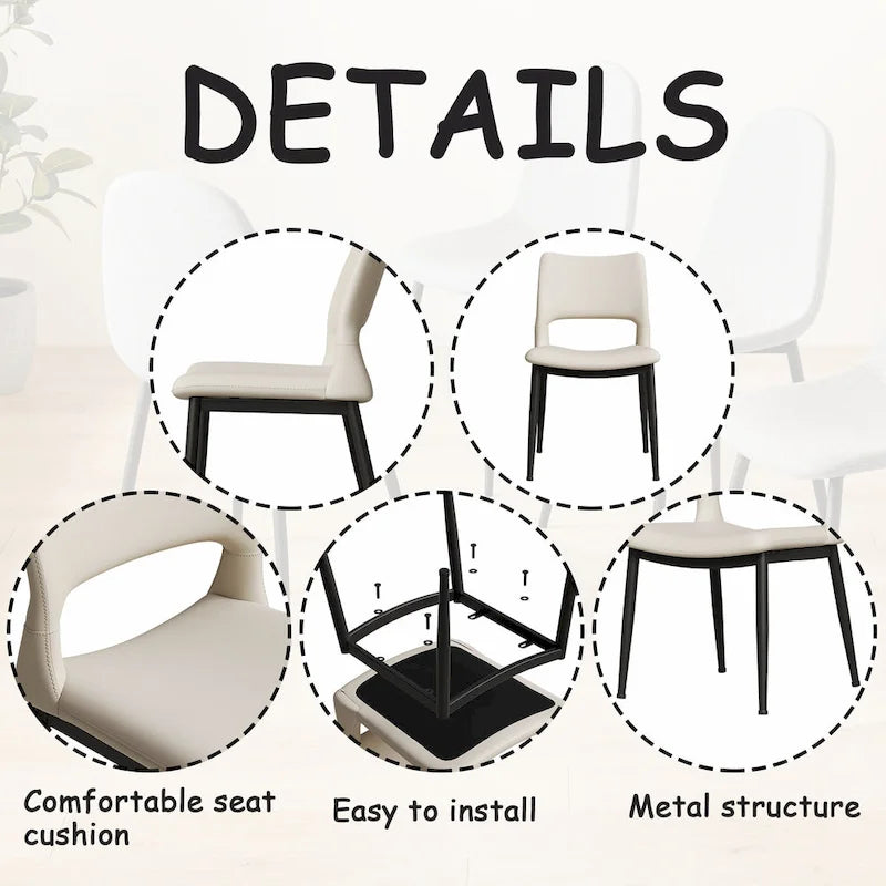 Set of 2 Modern Minimalist PU Leather Dining Chairs