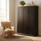 3 Door Armoire Wardrobe, Modern Wood Cabinet, Hanging Rail and Shelves, Bedroom Storage, Black