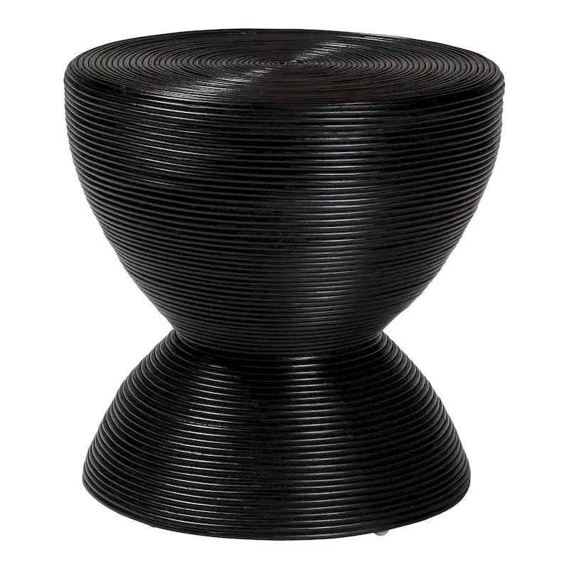 Laminated Natural Rattan Side Table - Hourglass Table with Sculptural Design, Boho Chic Style for Living Room