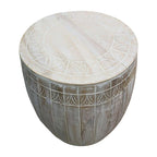 Side End Table with 16 Inch Round Top, In Antique White Mango Wood
