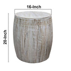 Side End Table with 16 Inch Round Top, In Antique White Mango Wood