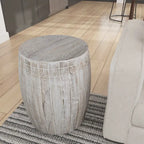 Side End Table with 16 Inch Round Top, In Antique White Mango Wood