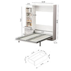 White Full-Size Murphy Bed with Integrated Shelves and Drawers - Gas Strut Mechanism