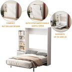 White Full-Size Murphy Bed with Integrated Shelves and Drawers - Gas Strut Mechanism