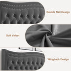 King Size Modern Velvet Platform Bed with Upholstered Headboard