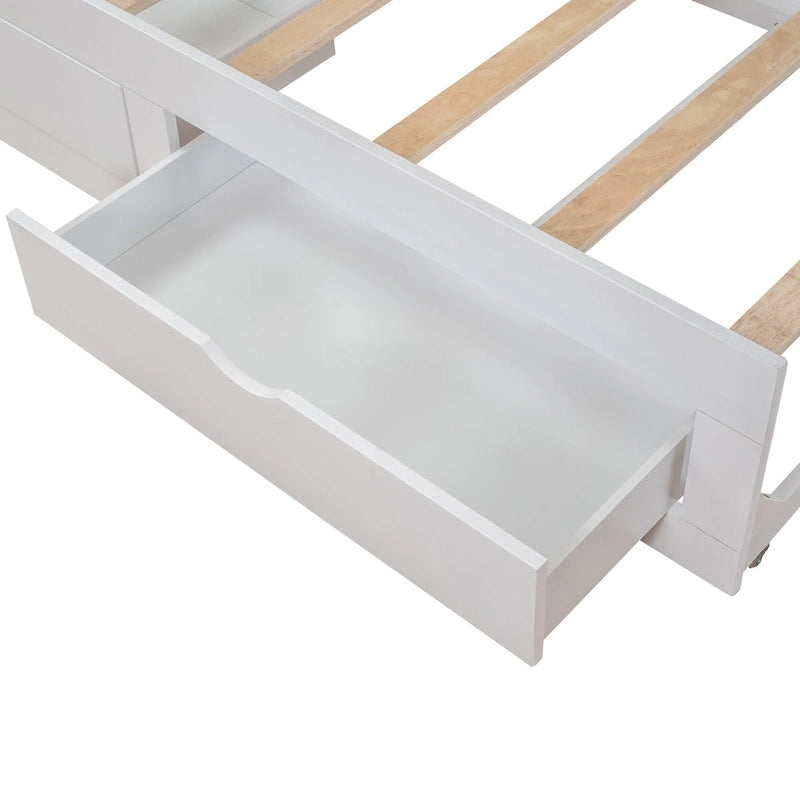 White Twin Pine Wood Extendable Daybed with 2 Storage Drawers