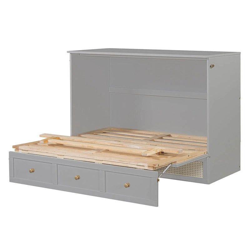Gray Full Size Murphy Bed with Versatile Storage & Large Drawers