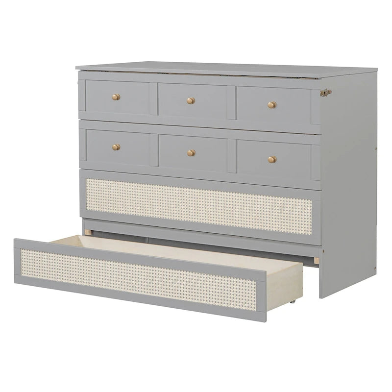 Gray Full Size Murphy Bed with Versatile Storage & Large Drawers