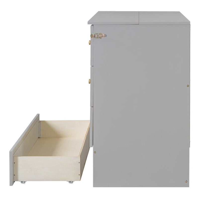 Gray Full Size Murphy Bed with Versatile Storage & Large Drawers