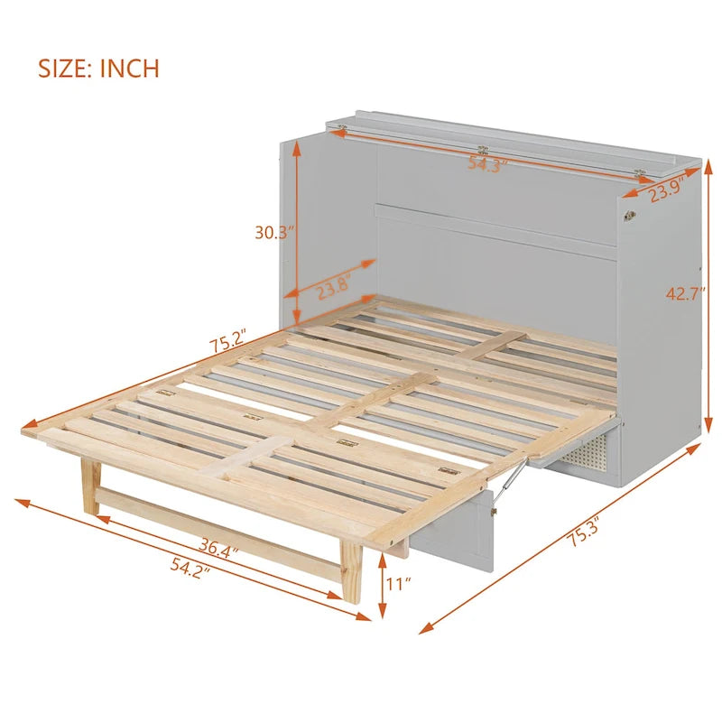 Gray Full Size Murphy Bed with Versatile Storage & Large Drawers