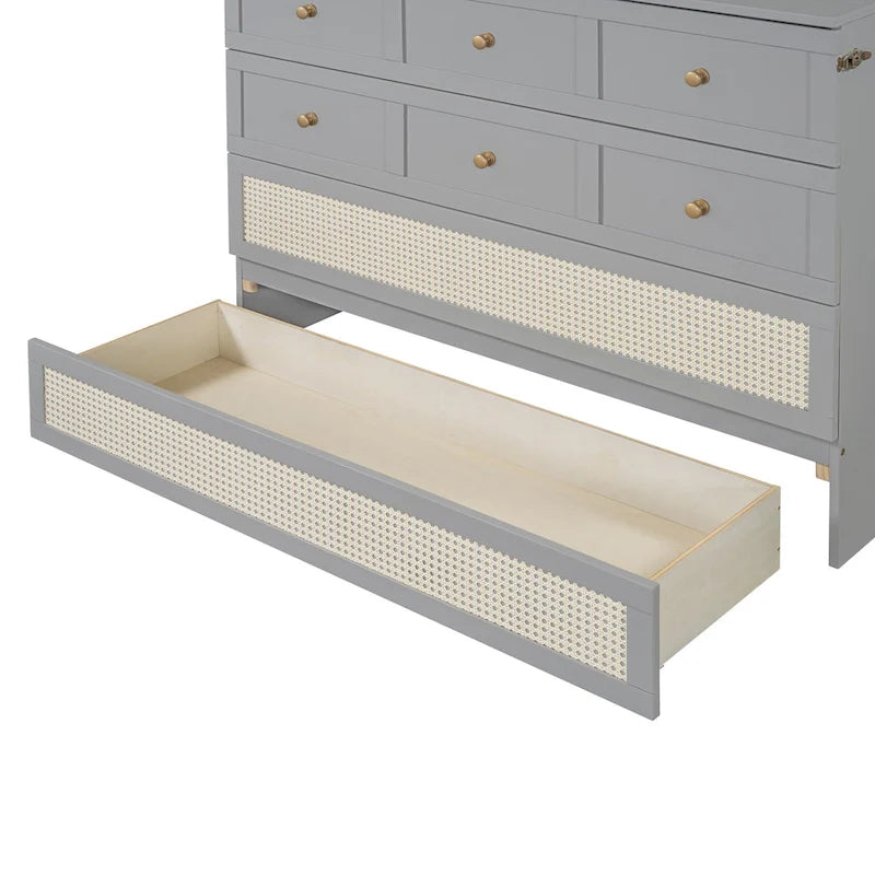 Gray Full Size Murphy Bed with Versatile Storage & Large Drawers