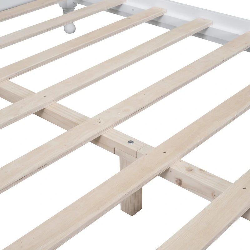 Retro Style Pine Wood Platform Bed Frame with Headboard and Footboard, Wooden Slat Support