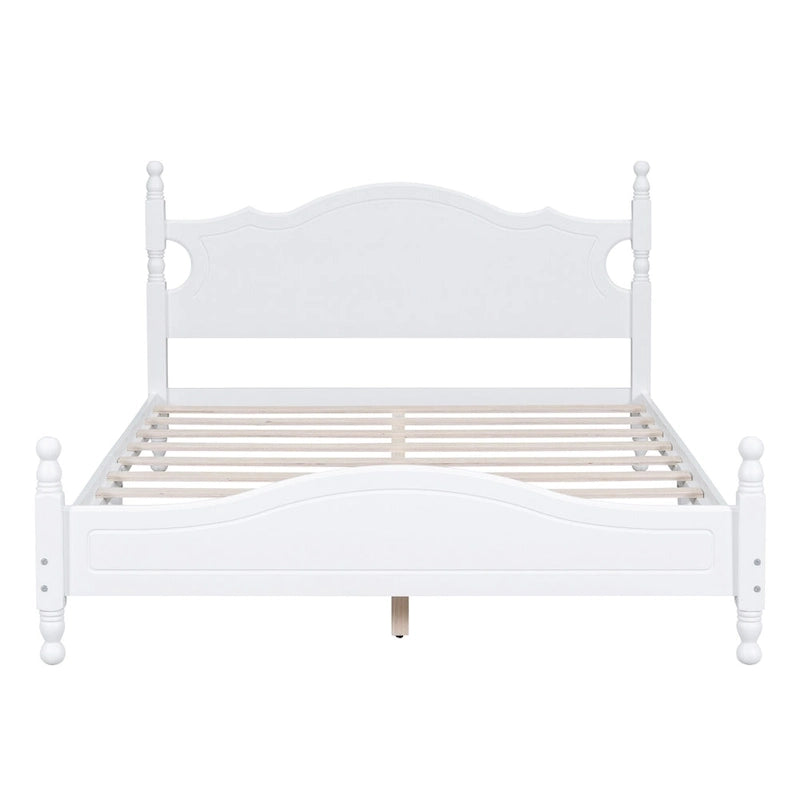 Retro Style Pine Wood Platform Bed Frame with Headboard and Footboard, Wooden Slat Support
