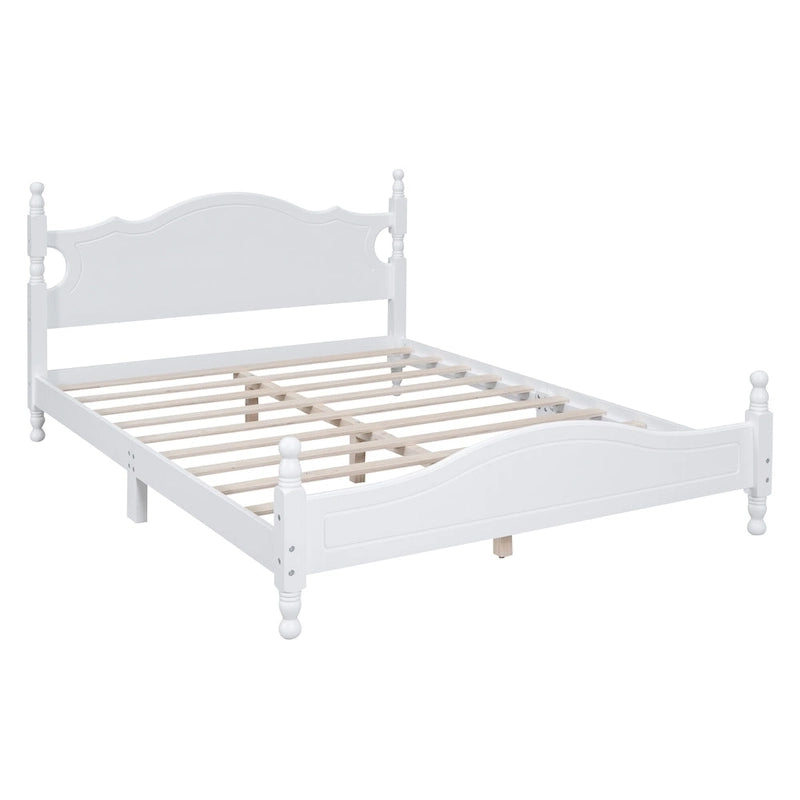 Retro Style Pine Wood Platform Bed Frame with Headboard and Footboard, Wooden Slat Support