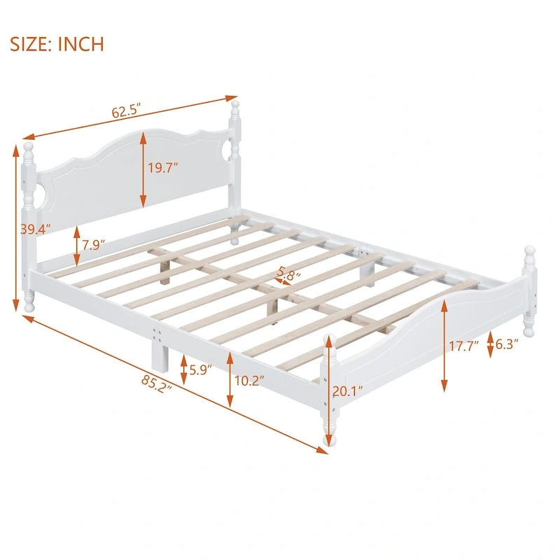 Retro Style Pine Wood Platform Bed Frame with Headboard and Footboard, Wooden Slat Support