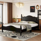 Retro Style Pine Wood Platform Bed Frame with Headboard and Footboard, Wooden Slat Support