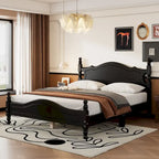Retro Style Pine Wood Platform Bed Frame with Headboard and Footboard, Wooden Slat Support