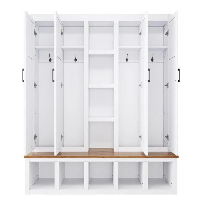 Farmhouse-Style 4-in-1 Hall Tree with Mudroom Bench