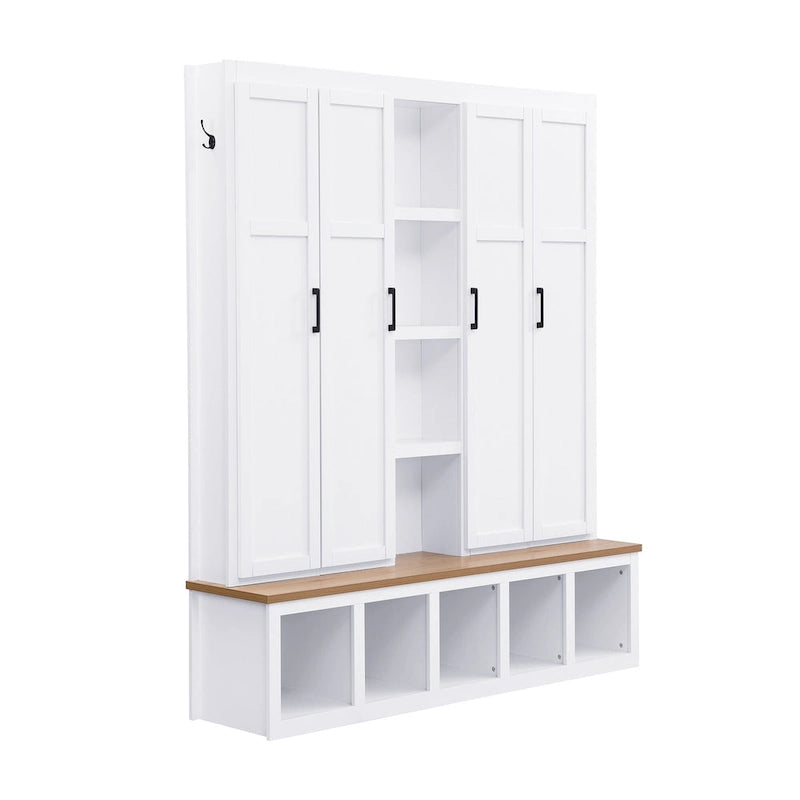 Farmhouse-Style 4-in-1 Hall Tree with Mudroom Bench
