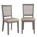 Beige Linen Rattan Back Dining Chairs (Set of 2)