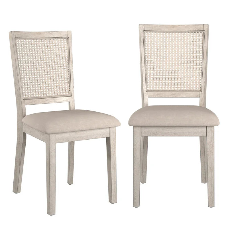 Beige Linen Rattan Back Dining Chairs (Set of 2)