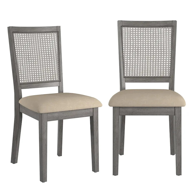 Beige Rattan Linen Beige Linen Rattan Back Dining Chairs (Set of 2) – Cadden Furniture