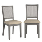 Beige Linen Rattan Back Dining Chairs (Set of 2)
