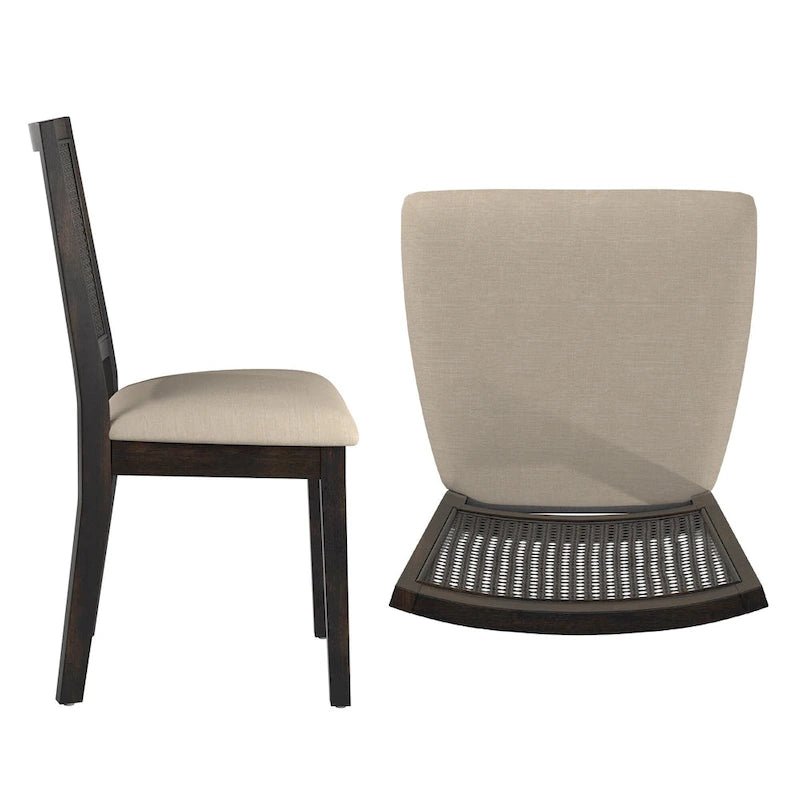 Beige Linen Rattan Back Dining Chairs (Set of 2)