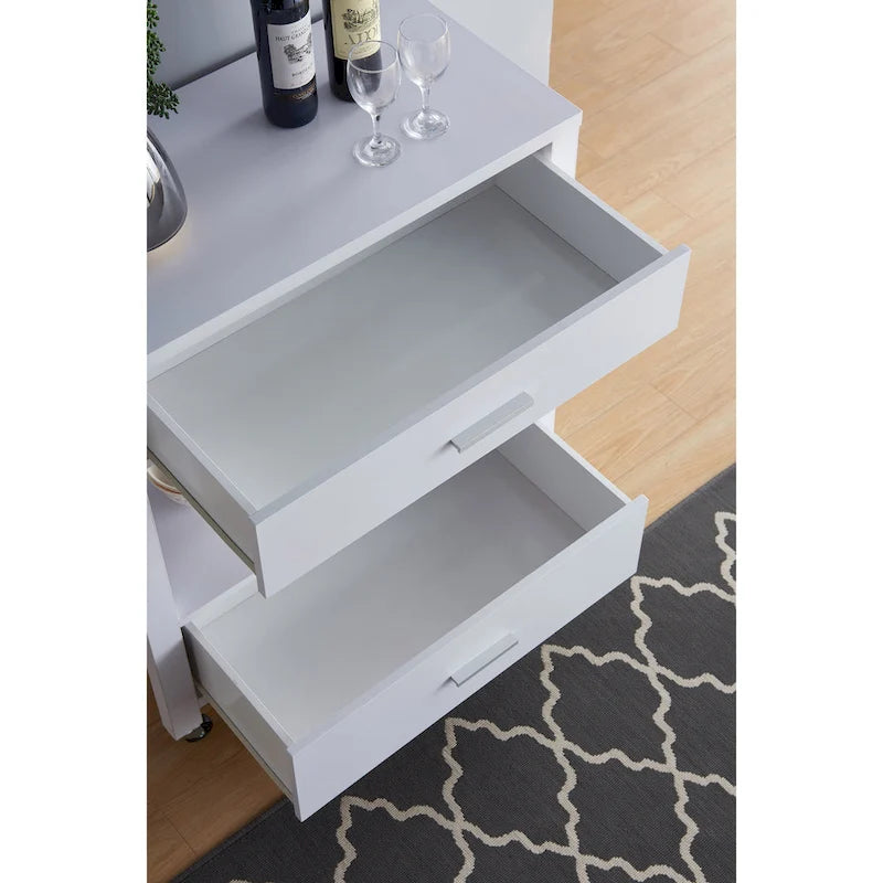 Modern 2-Drawer Caster Serving Cart with Towel Bar