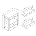 Modern 2-Drawer Caster Serving Cart with Towel Bar