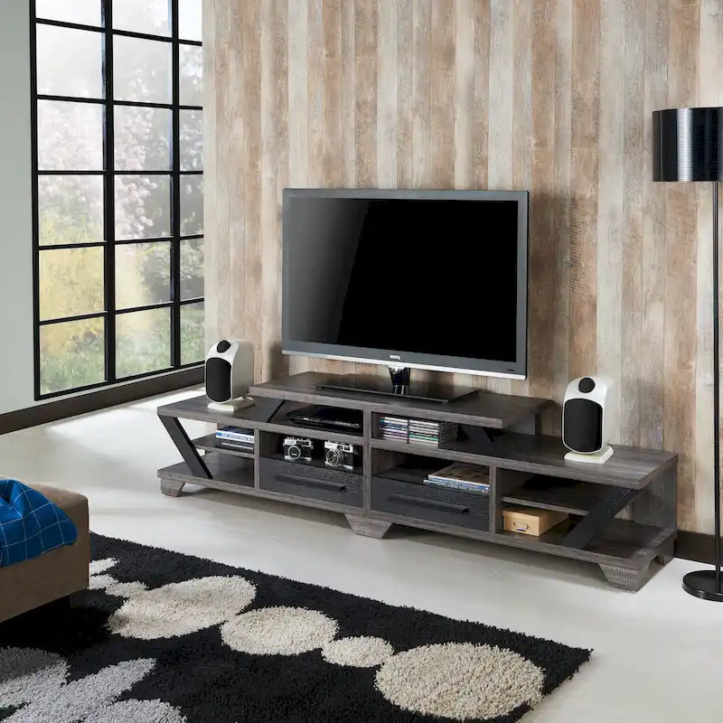 Modern Gray 82 Wide Open Shelf Tiered TV Stand