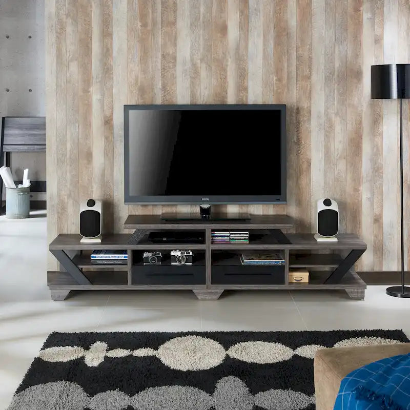 Modern Gray 82 Wide Open Shelf Tiered TV Stand