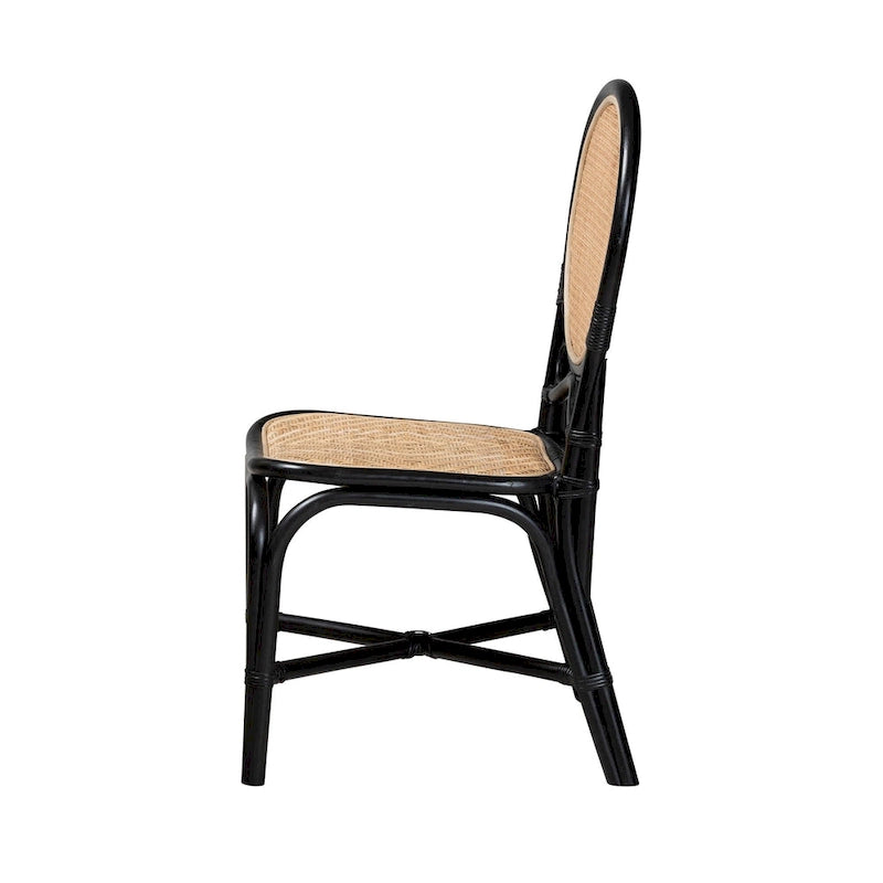 Mid-Century Modern Two-Tone Black and Natural Brown Rattan Dining Chair