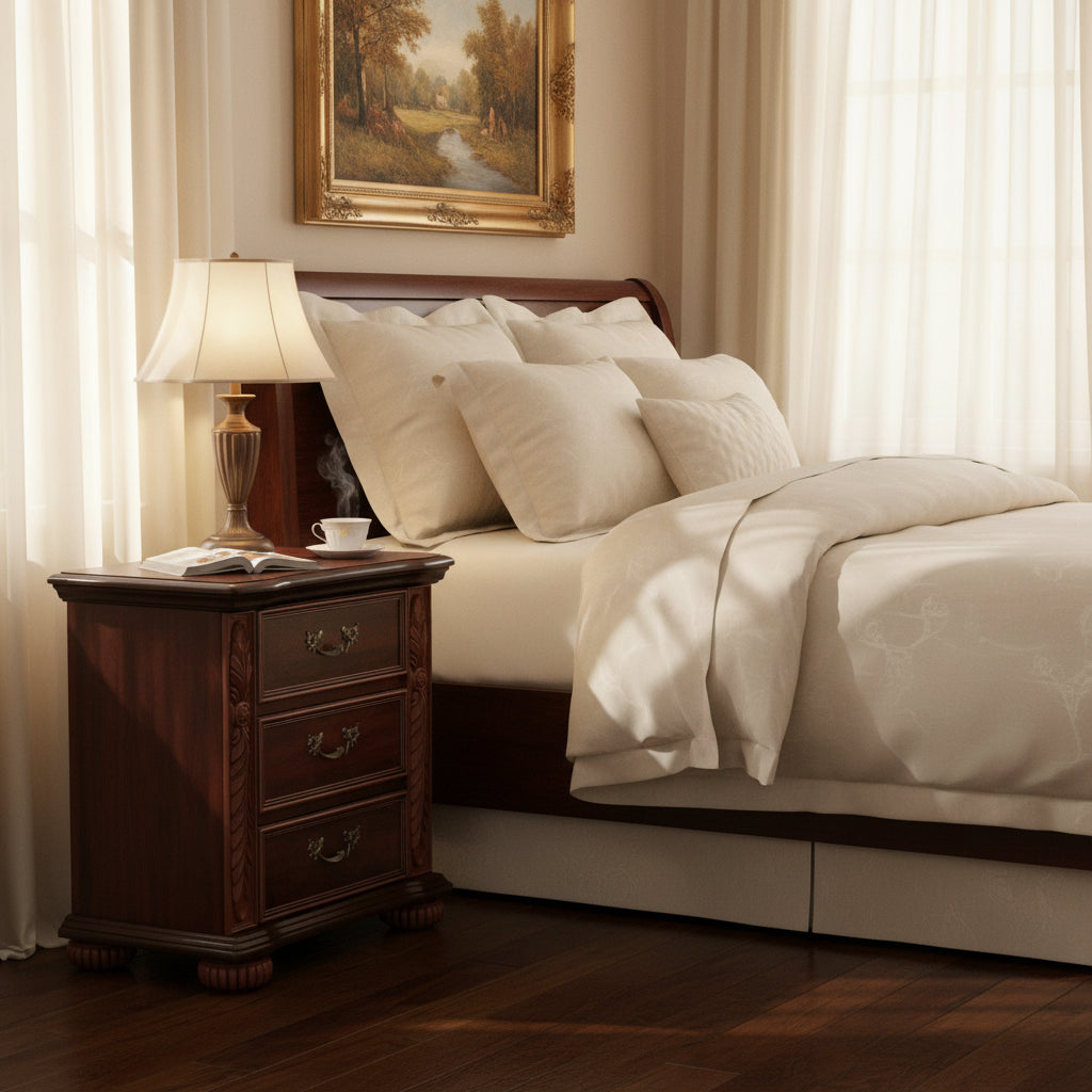 Traditional Cherry Solid Wood 3-Drawer Nightstand