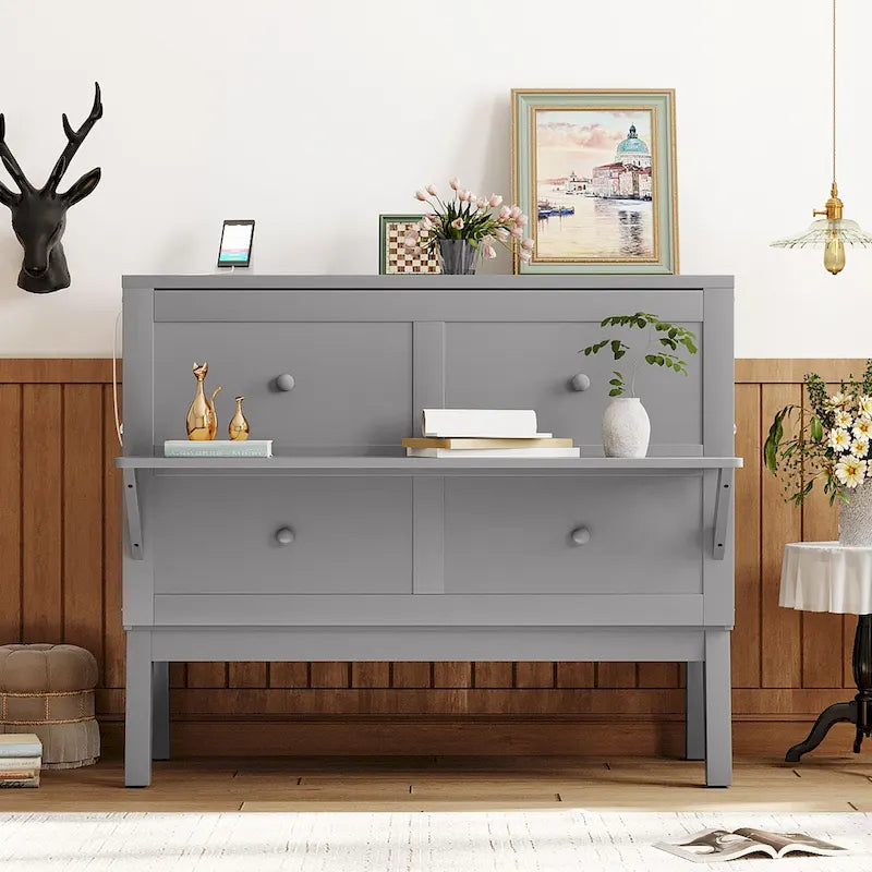 Full Size Murphy Bed Chest with Desk, USB Port