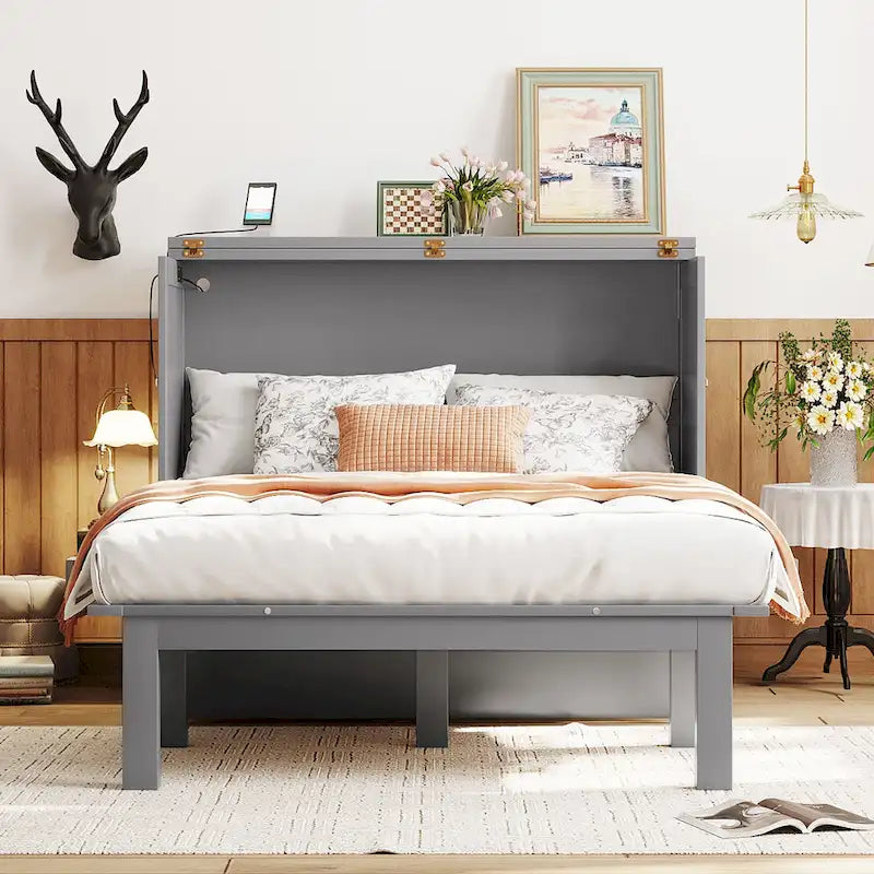 Full Size Murphy Bed Chest with Desk, USB Port