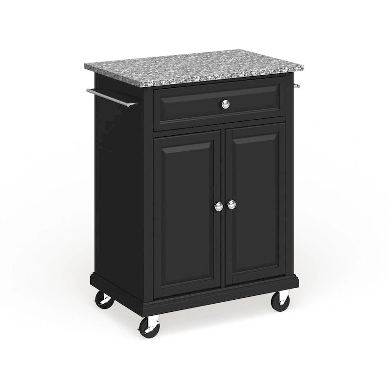 Compact Gray Granite Top Cart/ Island in Black Finish - 18d x 31w x 35.5h