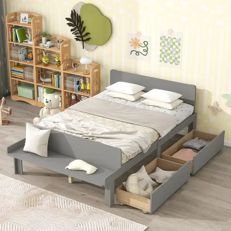 Full Bed with Footboard Bench,2 drawers