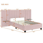 Full Size Velvet Upholstered Platform Bed with Big Headboard, Bedroom Furniture