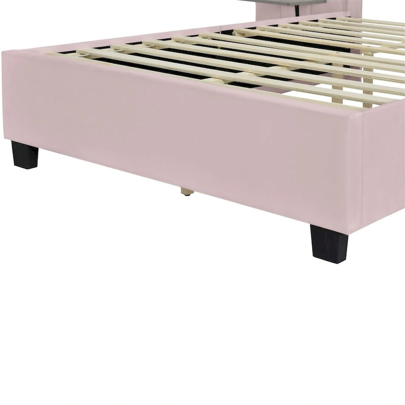 Full Size Velvet Upholstered Platform Bed with Big Headboard, Bedroom Furniture