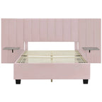 Full Size Velvet Upholstered Platform Bed with Big Headboard, Bedroom Furniture
