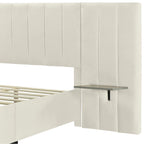 Full Size Velvet Upholstered Platform Bed with Big Headboard, Bedroom Furniture