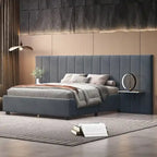 Full Size Velvet Upholstered Platform Bed with Big Headboard, Bedroom Furniture