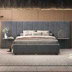 Full Size Velvet Upholstered Platform Bed with Big Headboard, Bedroom Furniture