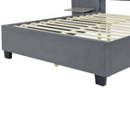 Full Size Velvet Upholstered Platform Bed with Big Headboard, Bedroom Furniture