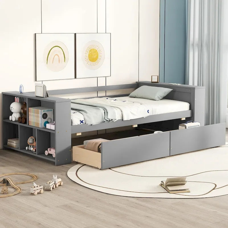 Twin Size Daybed with Shelves and Drawers