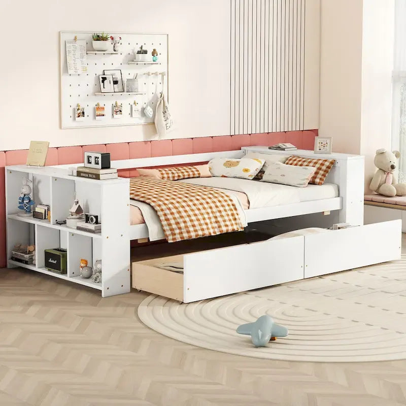 Twin Size Daybed with Shelves and Drawers